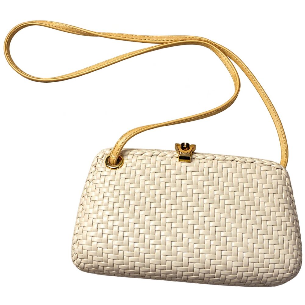 Vintage Charles Jourdan Cream Woven Shoulder Bag Gold Clasp
